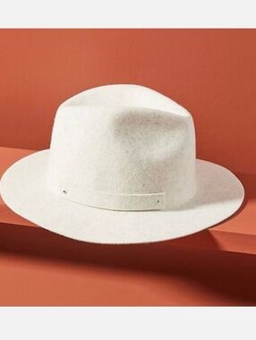 ANTHROPOLOGIE Cream Amelia Fedora Hat Wool Felt
